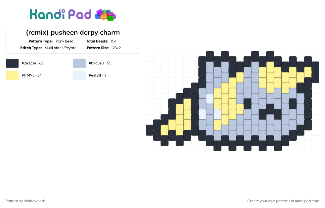 pusheen derpy charm - Pony Bead Pattern by mangle on Kandi Pad - cute, decora, kawaii, keychain, kitty cat, mlp, my little pony, scenemo, white, yellow