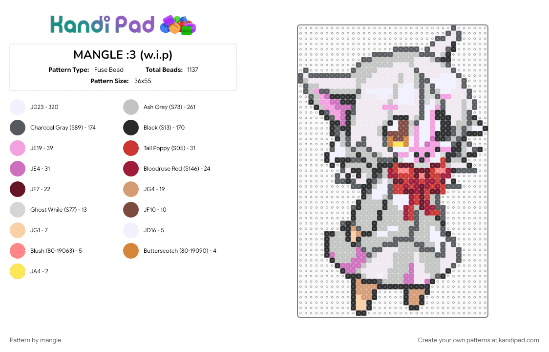 MANGLE :3 (w.i.p) - Fuse Bead Pattern by mangle on Kandi Pad - 2000s, anime, beige, cute kawaii, eeveelution, gray, nintendo, pokemon, video game, y2k