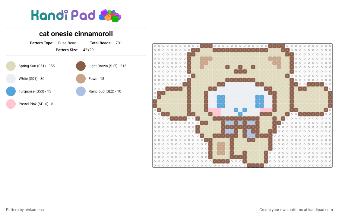 cat onesie cinnamoroll - Fuse Bead Pattern by pinkamena on Kandi Pad - tan,beige,cute,kawaii,sanrio,hello kitty,puppy dog,pup,animal,animals