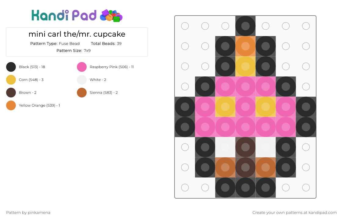 mini carl the/mr. cupcake - Fuse Bead Pattern by rainbowhash on Kandi Pad - black,pink,small,tiny,charm,keychain,fnaf,five nights at freddys,video game,easy