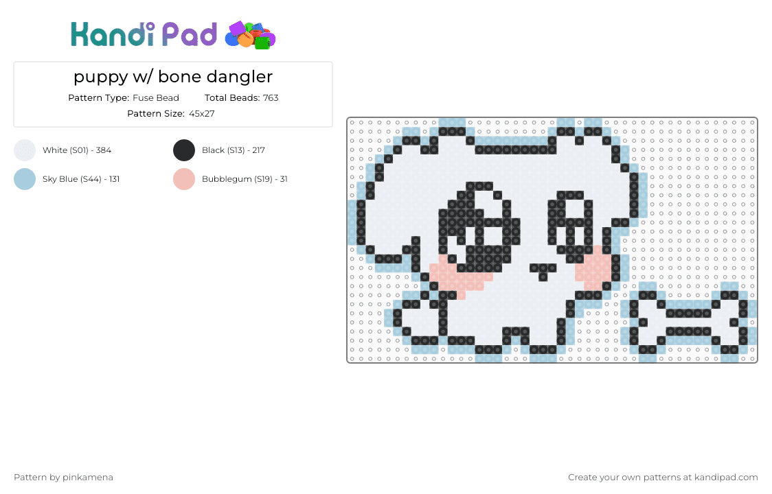 puppy w/ bone dangler - Fuse Bead Pattern by pinkamena on Kandi Pad - white,light blue,keychain,dog,charm,cute,kawaii,animal,animals
