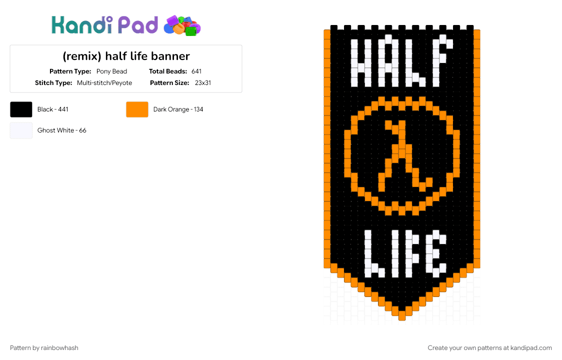half life banner - Pony Bead Pattern by mangle on Kandi Pad - black, decoration, halflife, orange, panel, valve, video game, wall decor, white