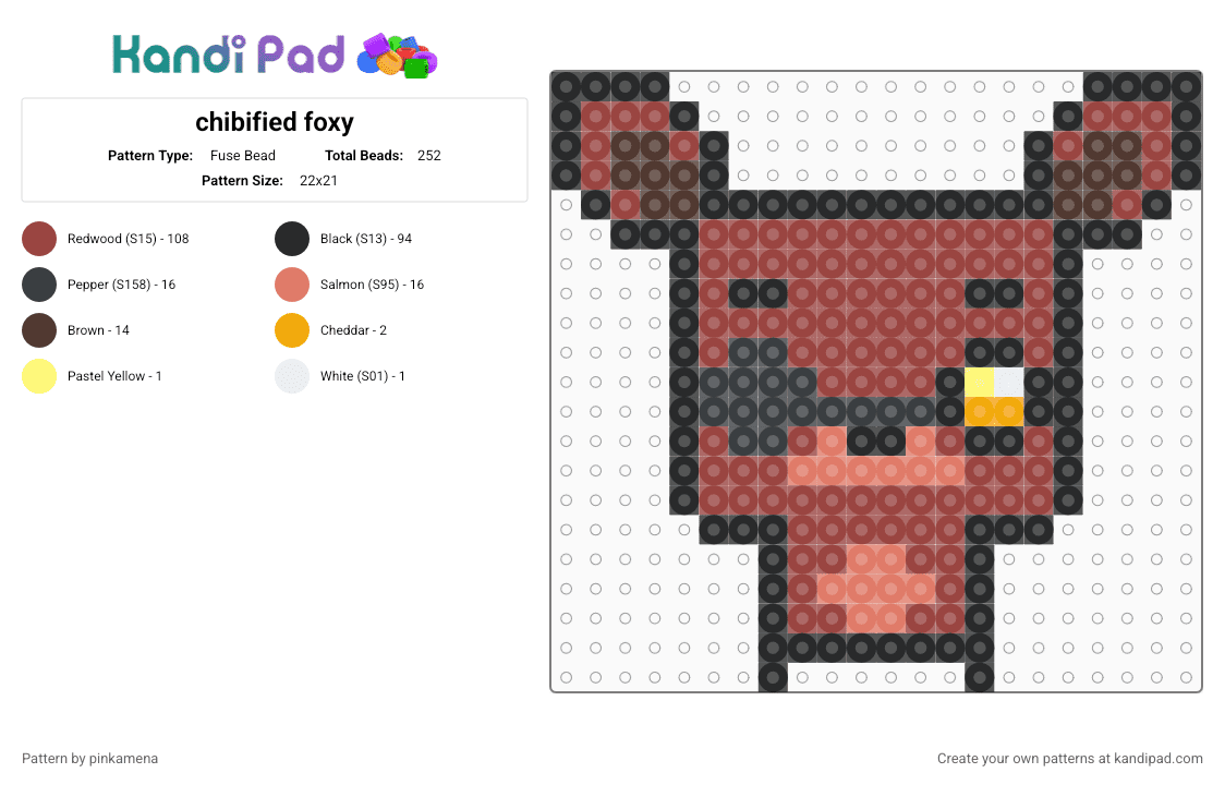 chibified foxy - Fuse Bead Pattern by pinkamena on Kandi Pad - red,fnaf,five nights at freddys,keychain,mini,charm,video game