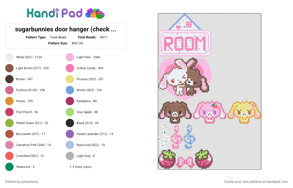 sugarbunnies door hanger (check desc for end result assembly) - Fuse Bead Pattern by pinkamena on Kandi Pad - pink,tan,brown,cute,kawaii,sanrio,sugar bunnies,room decor,decoration,keychain,dangler