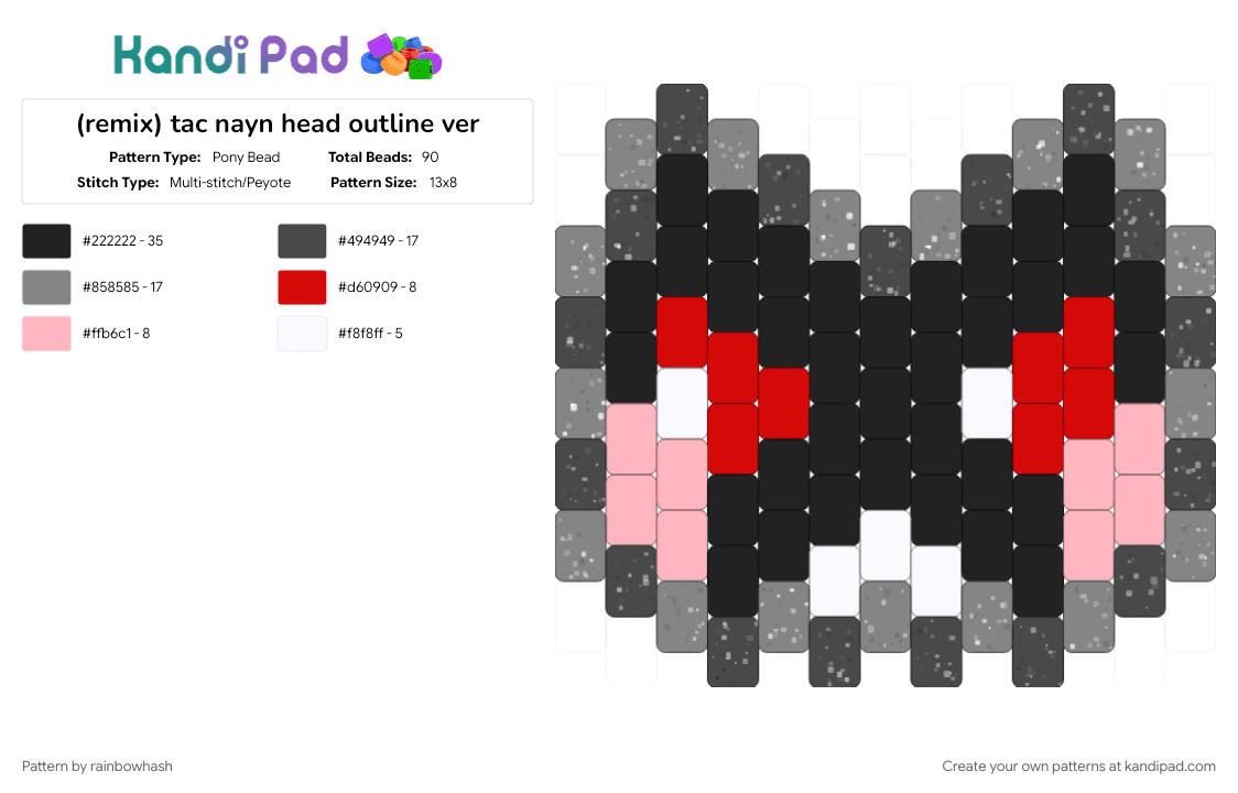 tac nayn head outline ver - Pony Bead Pattern by mangle on Kandi Pad - animals, brown, cute kawaii, decora animal, emo charm, gray, kitty cat, scene wearable, scenemo accessory