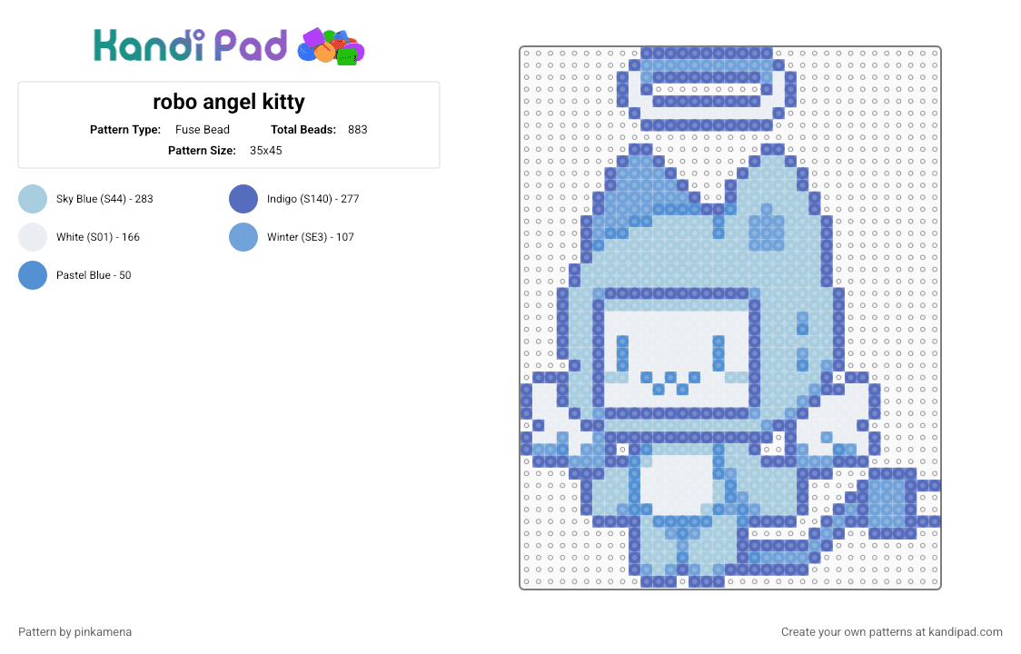 robo angel kitty - Fuse Bead Pattern by pinkamena on Kandi Pad - blue,light blue,cute,kawaii,robot,cat,kitten,angelic,robotic,animal