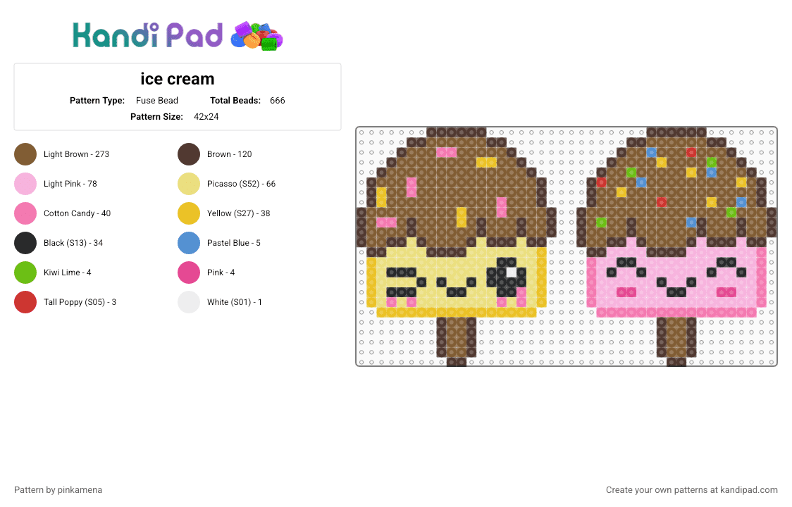 ice cream - Fuse Bead Pattern by pinkamena on Kandi Pad - brown,yellow,tan,pink,cute,kawaii,popsicle,ice pops,food,dessert,sweets,sweet