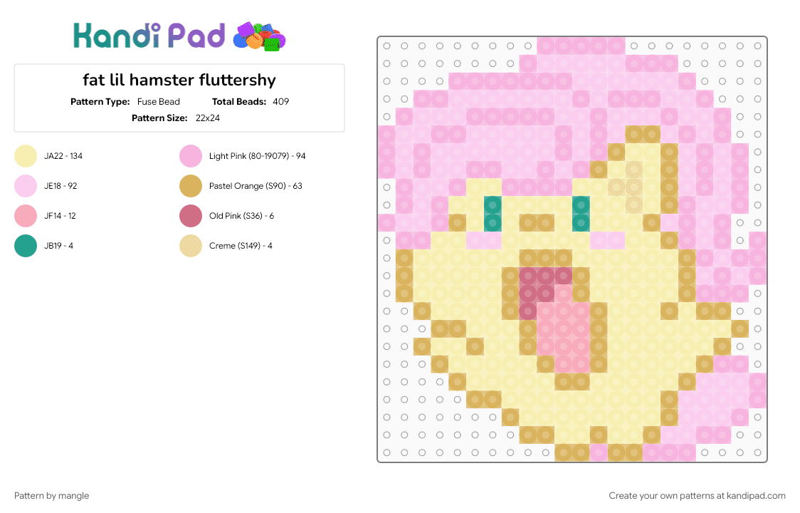 fat lil hamster fluttershy - Fuse Bead Pattern by mangle on Kandi Pad - animal keychain, animals, cartoon, cute kawaii, decora, flutter shy, funny silly, mlp my little pony, pink, yellow