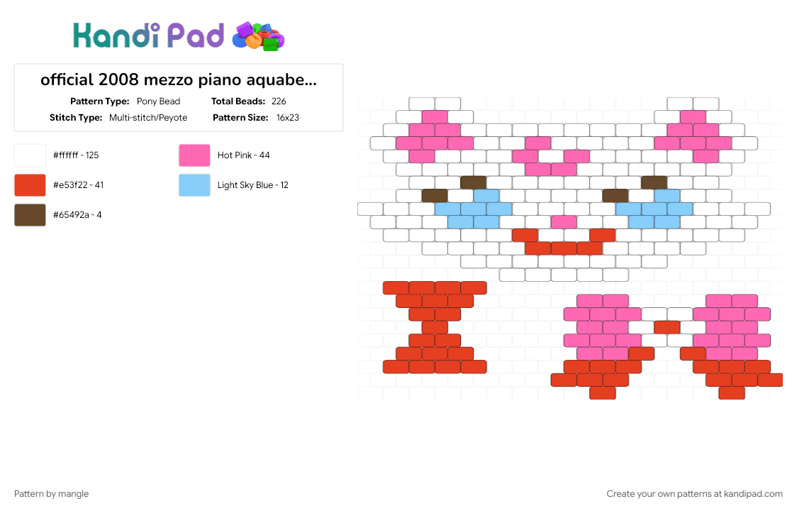 official 2008 mezzo piano aquabeads set (aq-49) (3) - Pony Bead Pattern by mangle on Kandi Pad - 2000s y2k, animal animals, bunny rabbit, cute kawaii, cutecore kawaiicore, decora colorful, pink, red, rumi chan rumichan, white
