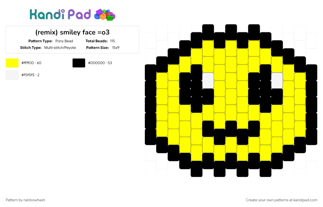 smiley face =3 - Pony Bead Pattern by mangle on Kandi Pad - cute, emoticon, face, happy, happy core, happycore, smile, yellow