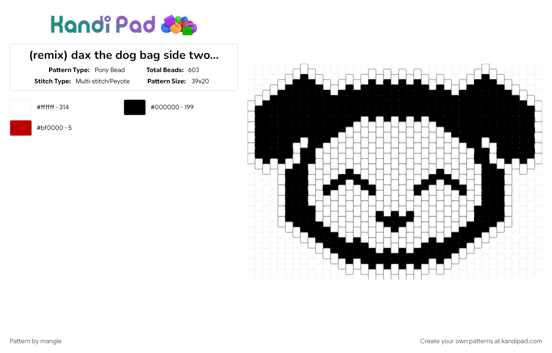 dax the dog bag side two skelanimals (2/3) - Pony Bead Pattern by mangle on Kandi Pad - 2000s, black, cute kawaii horror, cutegore puppy, panel animal animals, scene emo, scenemo accessory, skeleton skull, skulls, white