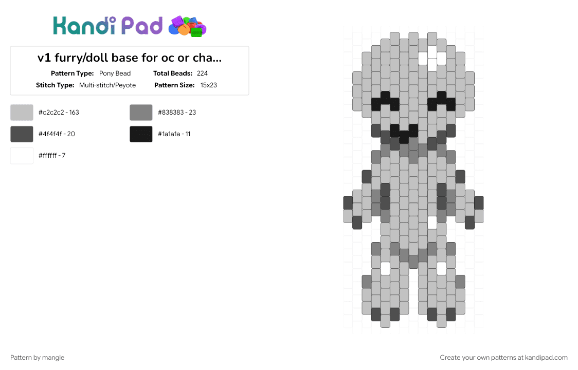 v1 furry/doll base for oc or character - Pony Bead Pattern by mangle on Kandi Pad - animal anthropomorphic, anthro, beige, cutecore, doll human, furry, original character, scene emo, scenemo
