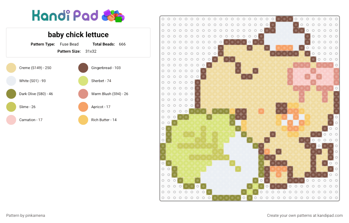 baby chick lettuce - Fuse Bead Pattern by pinkamena on Kandi Pad - tan,beige,yellow,cute,kawaii,animal,food,vegetable,chicken,duck,bird