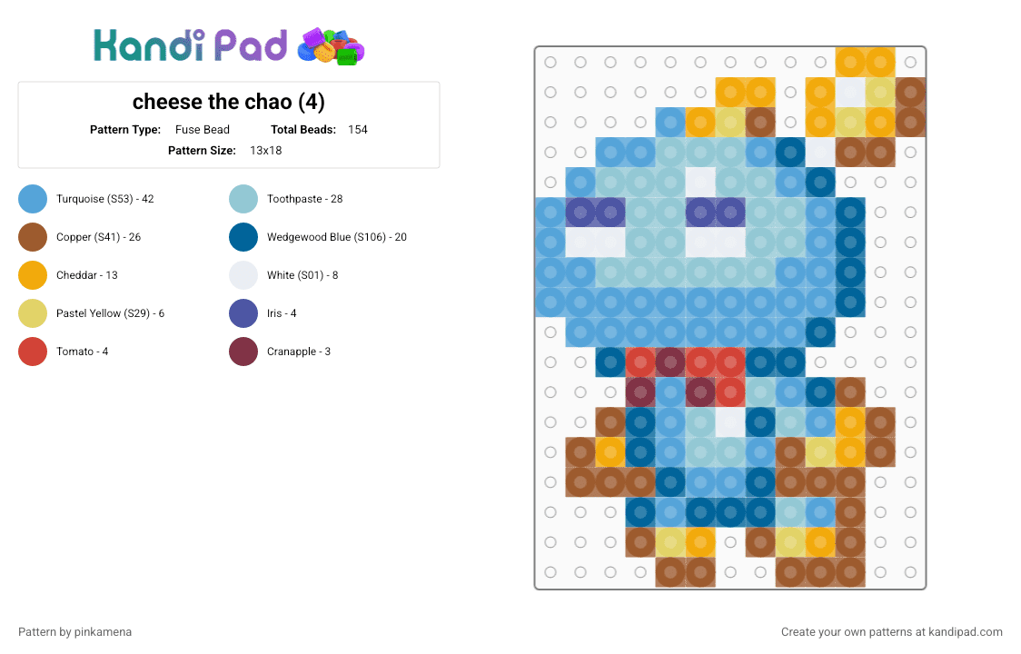 cheese the chao (4) - Fuse Bead Pattern by pinkamena on Kandi Pad - tan,light blue,blue,cute,kawaii,simple,small,keychain,charm,sonic the hedgehog,video game