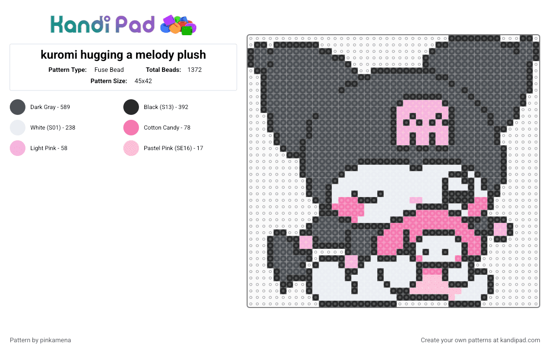 kuromi hugging a melody plush - Fuse Bead Pattern by pinkamena on Kandi Pad - gray,sanrio,hello kitty,cute,kawaii,bunny,rabbit,animal,animals