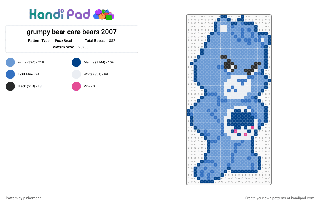grumpy bear care bears 2007 - Fuse Bead Pattern by pinkamena on Kandi Pad - blue,light blue,cute,carebears,carebear,cartoon,animal,kawaii,care bear