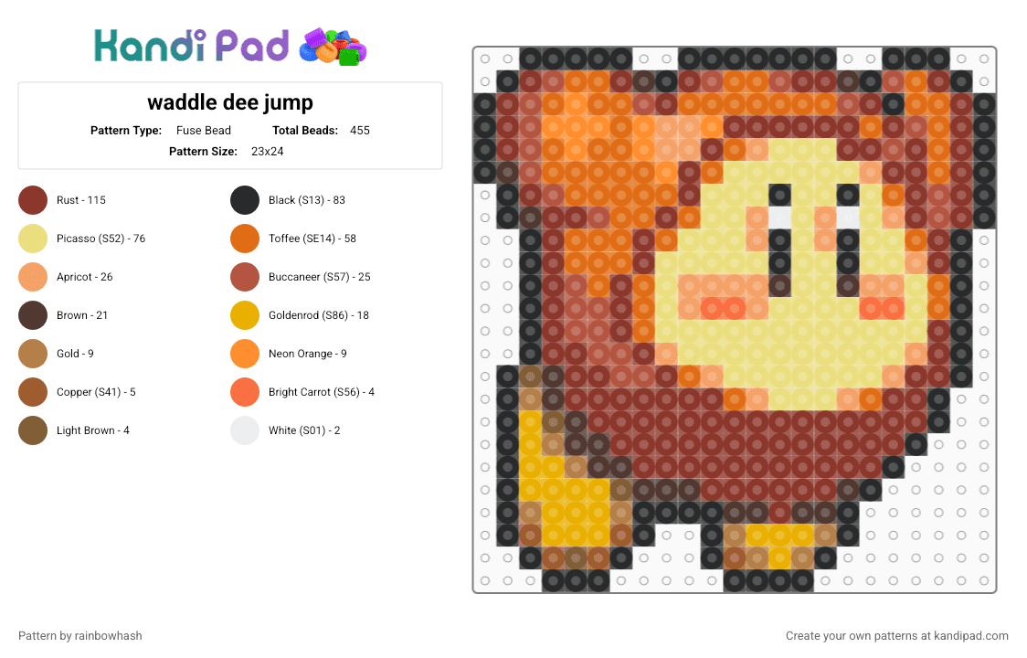 waddle dee jump - Fuse Bead Pattern by mangle on Kandi Pad - cute, kawaii, kirby, orange, red, retro, sprite, video game, yellow