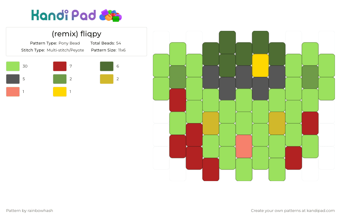 fliqpy - Pony Bead Pattern by mangle on Kandi Pad - animation, bear, cartoon, cute, floppy, green, happy tree friends, htf, kawaii