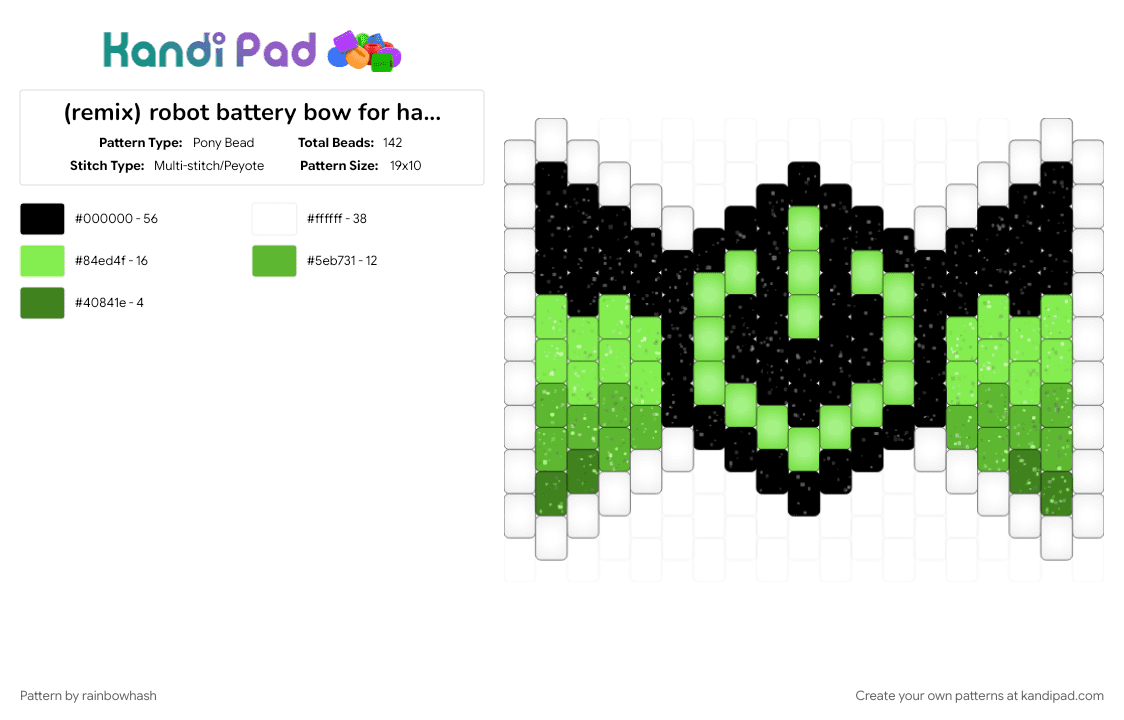 robot battery bow for hairclip - Pony Bead Pattern by mangle on Kandi Pad - decora, emo, green, power technology, robotic bowtie, scene, scenemo accessory, tech, wearable, white