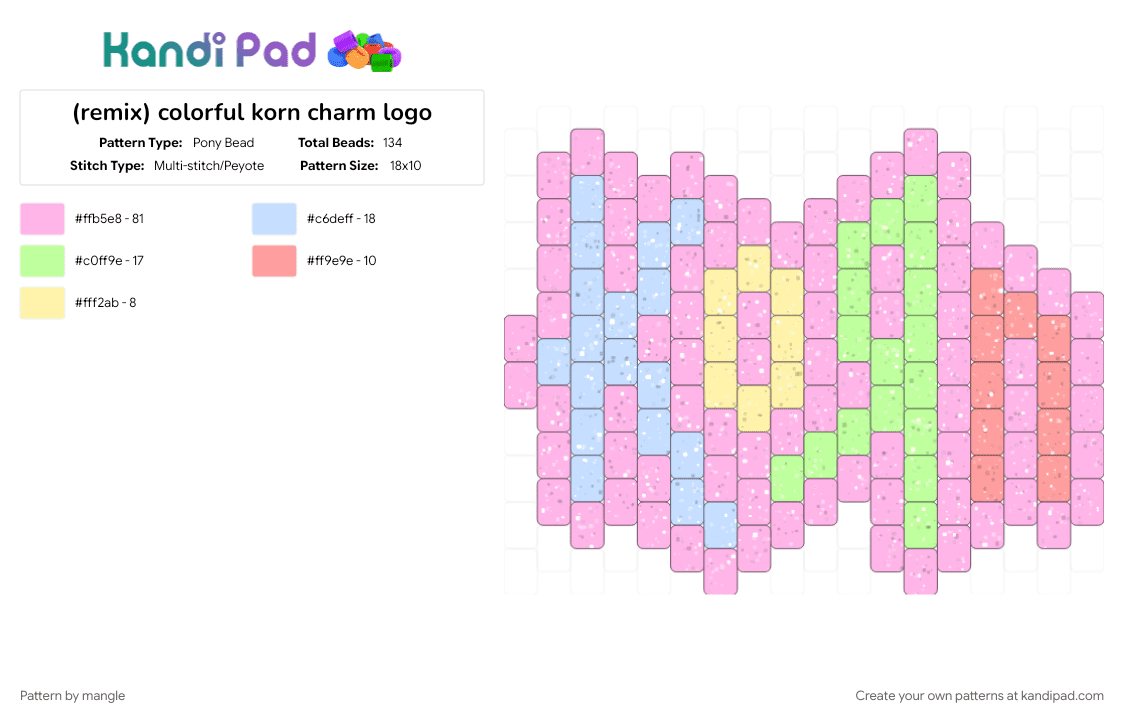colorful korn charm logo - Pony Bead Pattern by mangle on Kandi Pad - 2000s, accessory keychain, cute kawaii, cutecore, decora, nu metal rock, numetal music, pink, scene
