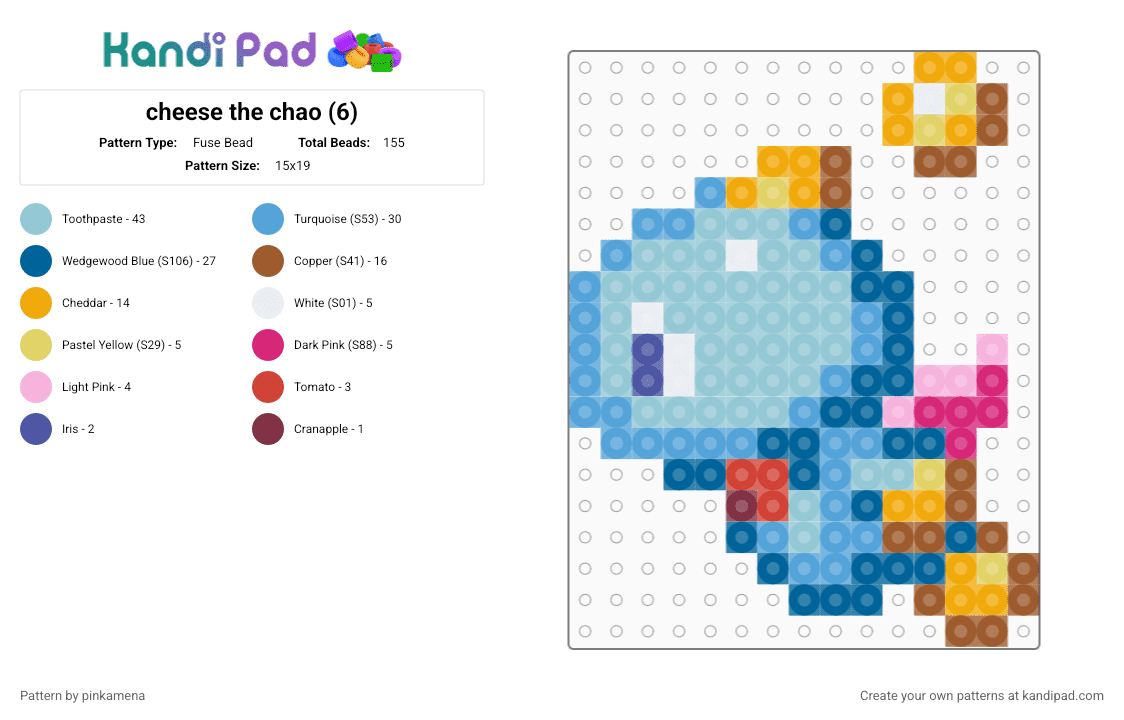 cheese the chao (6) - Fuse Bead Pattern by mangle on Kandi Pad - blue, charm, cute, kawaii, keychain, light blue, simple, small, sonic the hedgehog, tan, video game