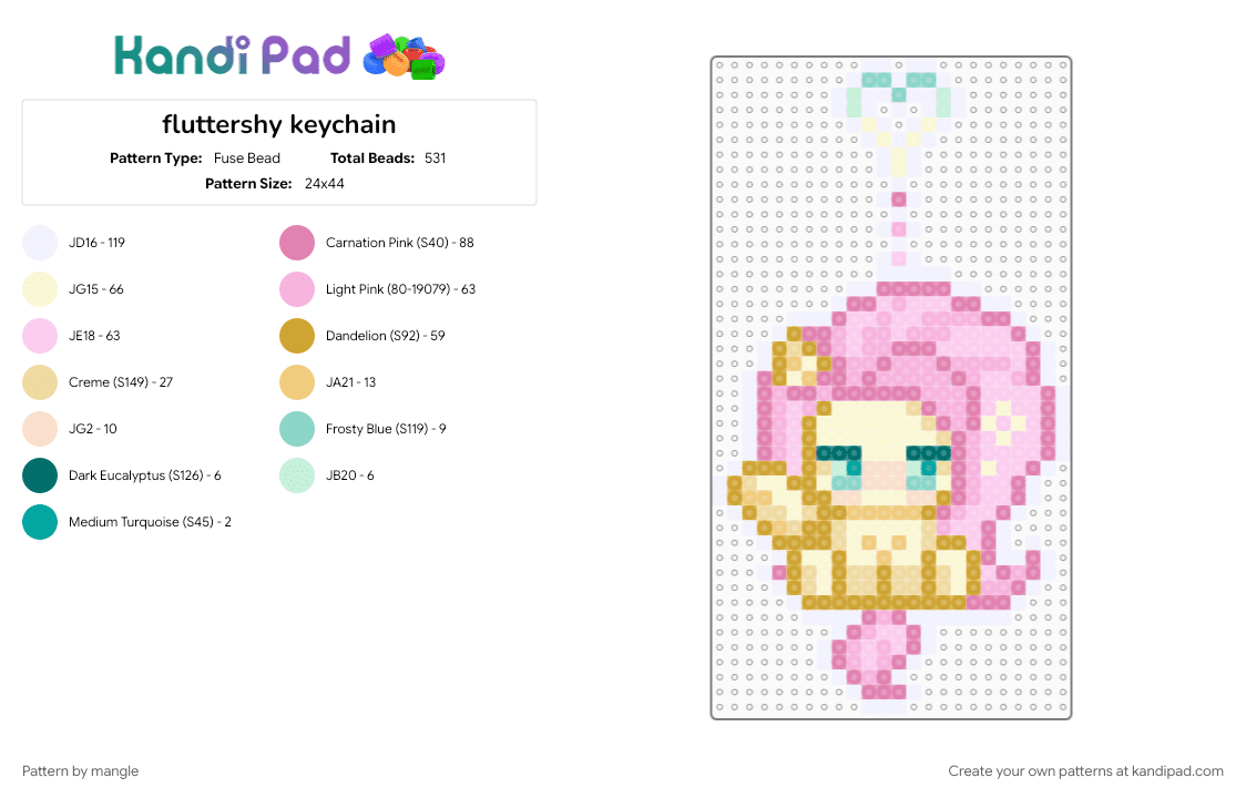 fluttershy keychain - Fuse Bead Pattern by mangle on Kandi Pad - animal animals, cartoon, charm, cute kawaii, decora, mlp my little pony, orange, pink, scene, scenemo