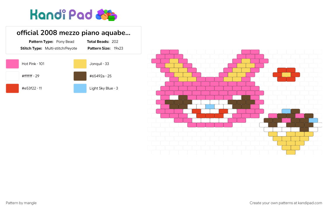 official 2008 mezzo piano aquabeads set (aq-49) (1) - Pony Bead Pattern by mangle on Kandi Pad - 2000s y2k, animal animals, bunny rabbit, cute kawaii, cutecore kawaiicore, decora colorful, mimichan mimi chan, pink, yellow