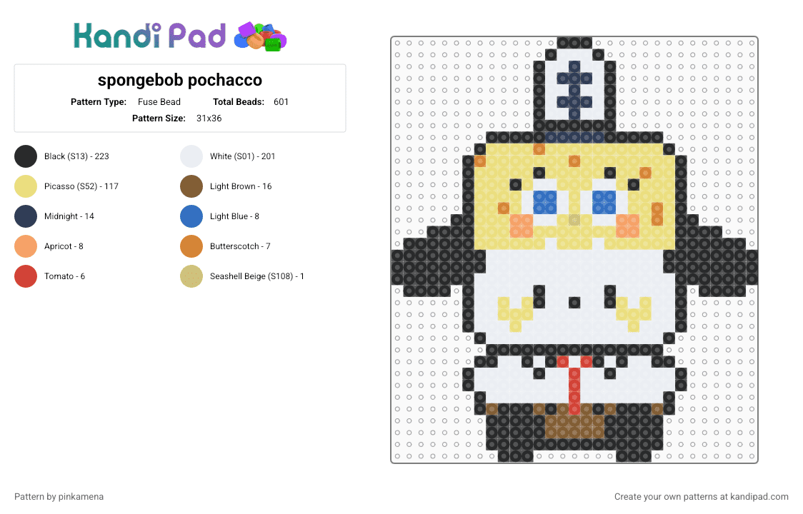 spongebob pochacco - Fuse Bead Pattern by pinkamena on Kandi Pad - white,yellow,cute,kawaii,sanrio,hello kitty,spongebob squarepants,puppy dog,cartoon,nickelodeon