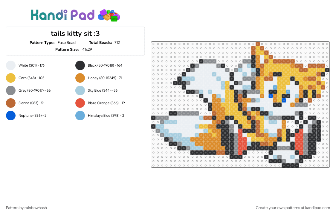 tails kitty sit :3 - Fuse Bead Pattern by mangle on Kandi Pad - colorful, gray, light blue, miles prower, orange, sonic the hedgehog, video game