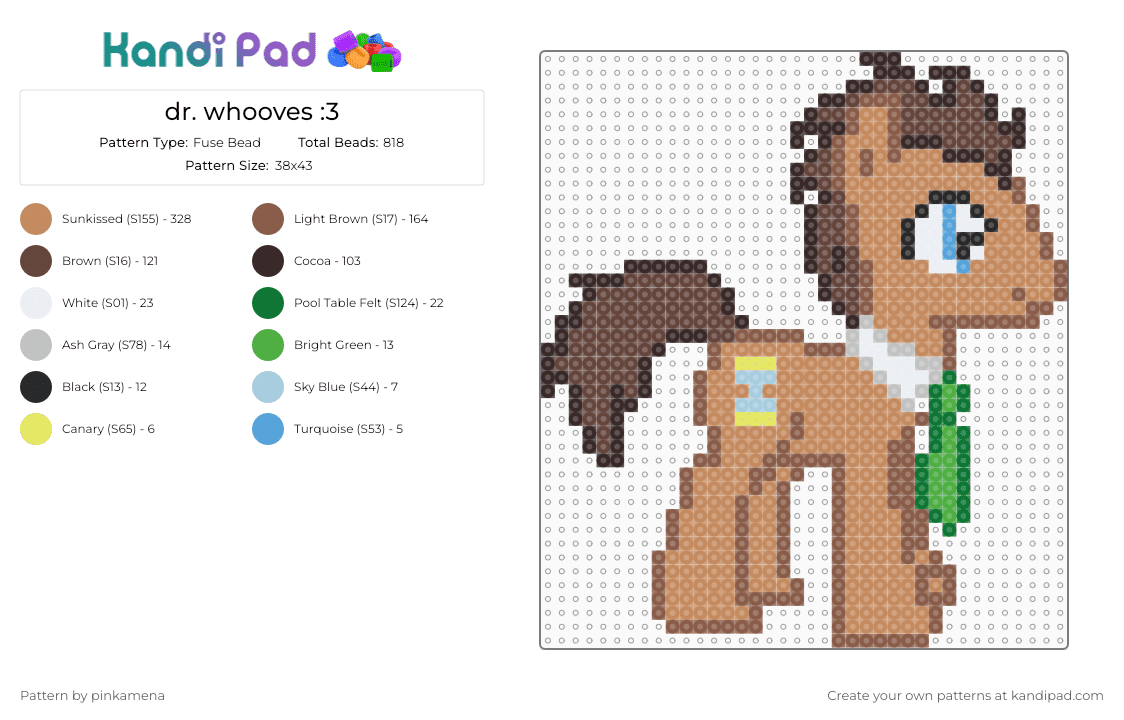dr. whooves :3 - Fuse Bead Pattern by pinkamena on Kandi Pad - brown,tan,mlp,my little pony,dr hooves,horse,animal,animals