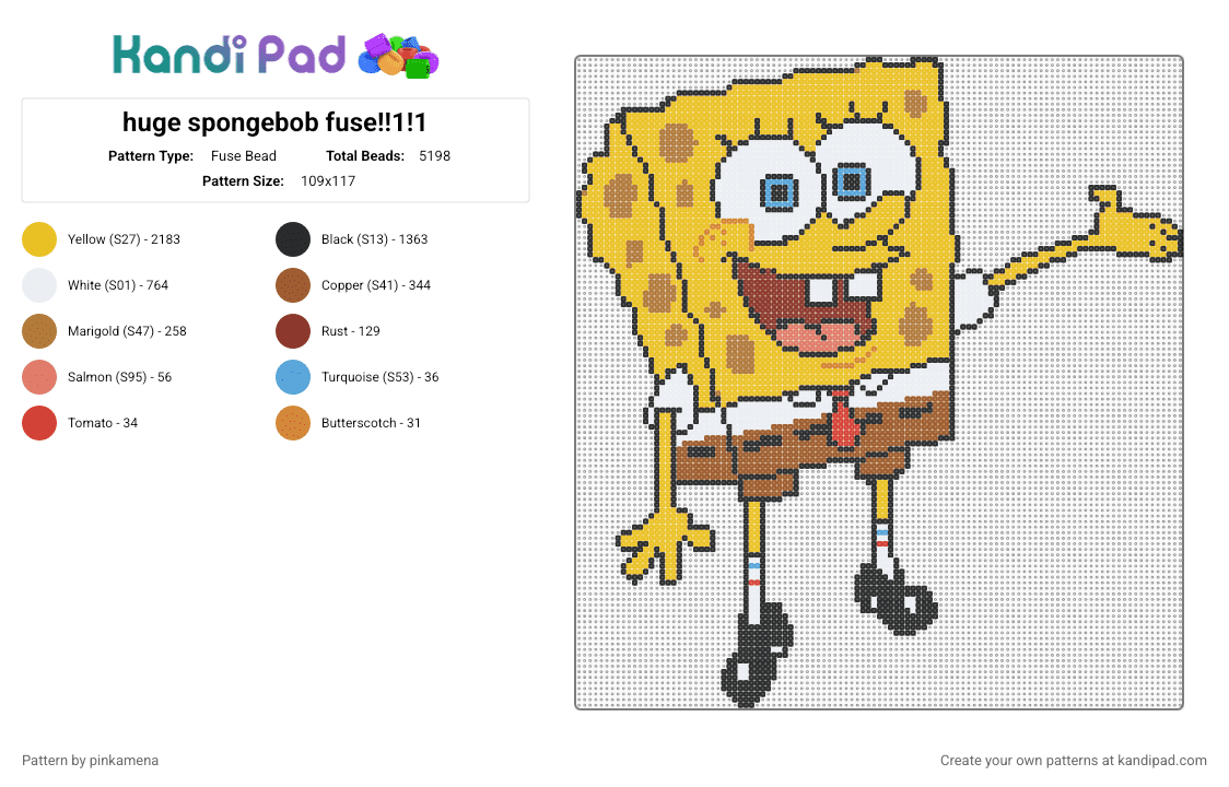 huge spongebob fuse!!1!1 - Fuse Bead Pattern by mangle on Kandi Pad - big, cartoon, decoration, spongebob squarepants, tan, wall decor, yellow