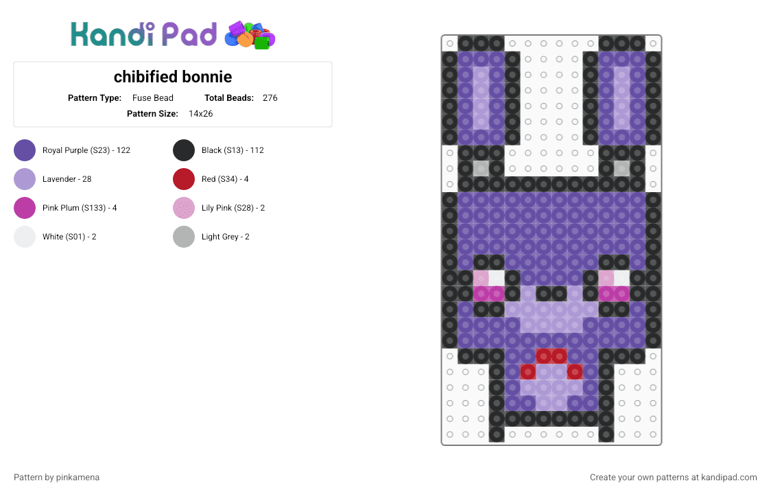chibified bonnie - Fuse Bead Pattern by pinkamena on Kandi Pad - purple,fnaf,five nights at freddys,keychain,mini