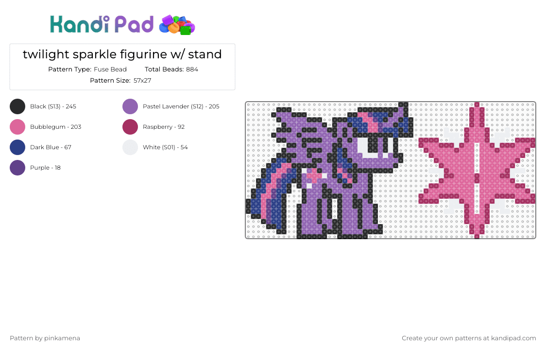 twilight sparkle standee - Fuse Bead Pattern by pinkamena on Kandi Pad - pink,my little pony,mlp,animal,animals,cartoon,3d,figure,figurine