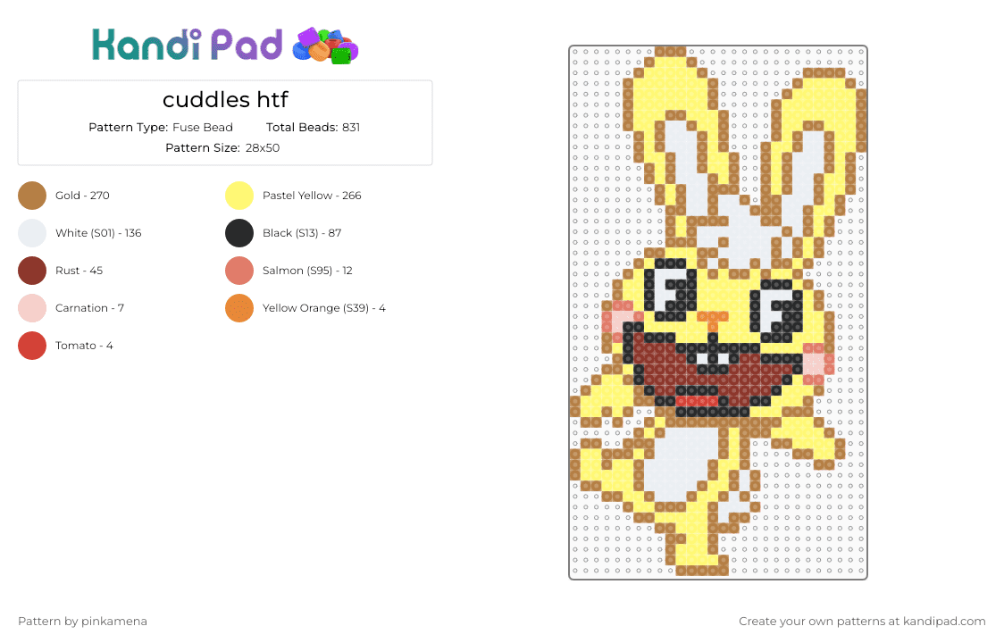 cuddles htf - Fuse Bead Pattern by pinkamena on Kandi Pad - tan,yellow,cute,kawaii,cartoon,animal,animals,bunny rabbit,happy tree friends