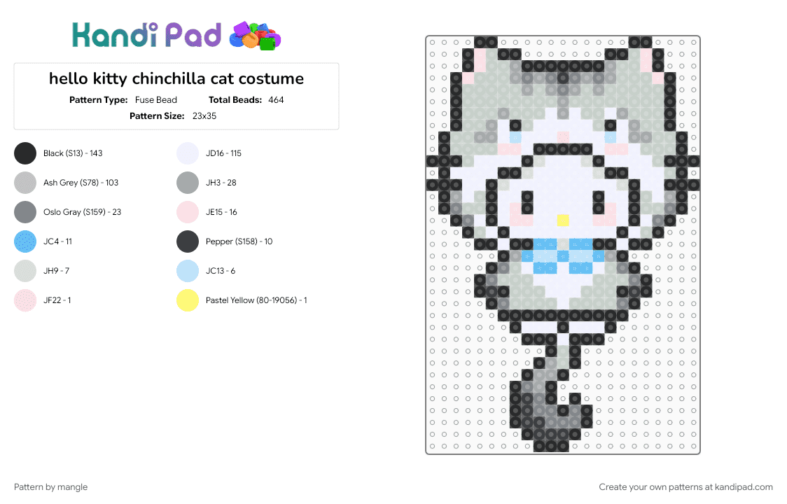 hello kitty chinchilla cat costume - Fuse Bead Pattern by mangle on Kandi Pad - cute kawaii, gray, keychain, kitten cat, pet, sanrio, white
