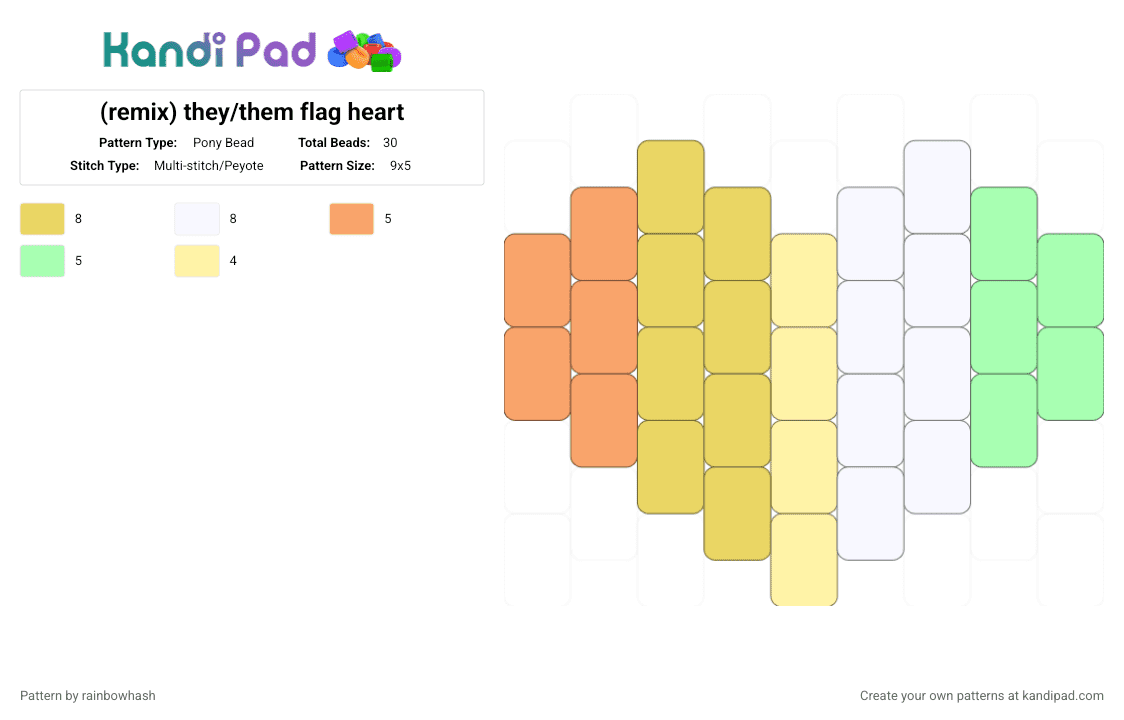they/them flag heart - Pony Bead Pattern by mangle on Kandi Pad - lgbt, lgbtq, lgbtqia, pride, pronouns, they them, trans gender, transgender, yellow