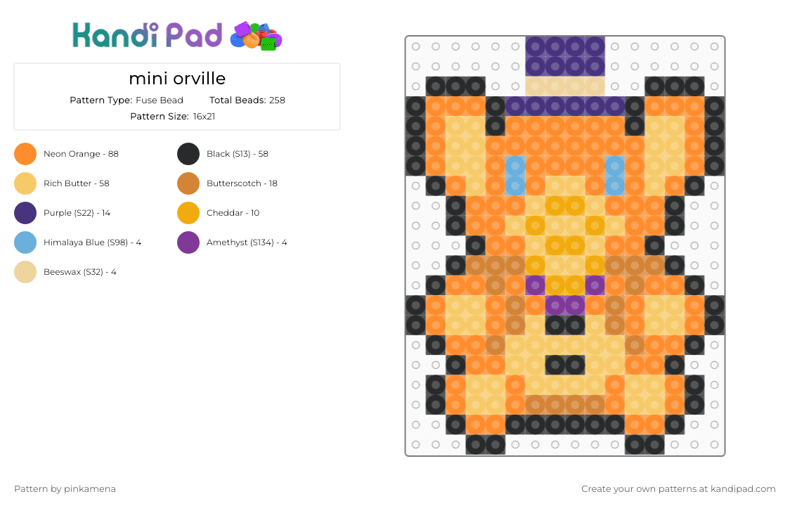 mini orville - Fuse Bead Pattern by rainbowhash on Kandi Pad - charm, easy, five nights at freddys, fnaf, keychain, orange, small, tiny, video game, yellow