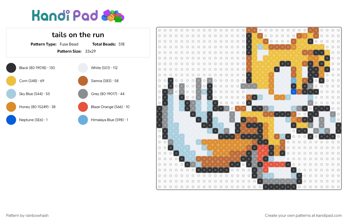 tails on the run - Fuse Bead Pattern by rainbowhash on Kandi Pad - colorful, light blue, miles prower, orange, sonic the hedgehog, video game, yellow