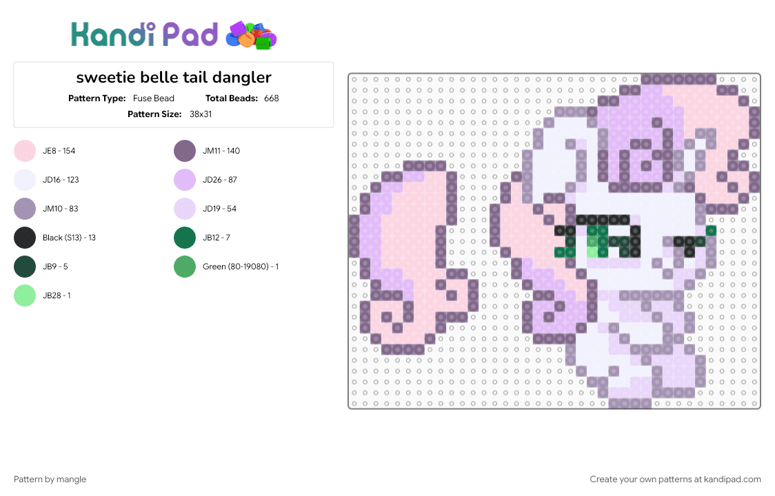 sweetie belle tail dangler - Fuse Bead Pattern by mangle on Kandi Pad - 2010s, animal animals, cute kawaii, dangle, gray, horse cartoon, keychain, mlp, my little pony, pink