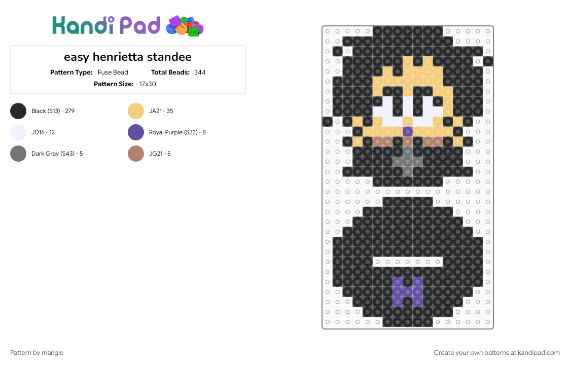 easy henrietta standee - Fuse Bead Pattern by mangle on Kandi Pad - animation animated, beginner, black, cartoon, goth, gothic, south park, tv show, yellow