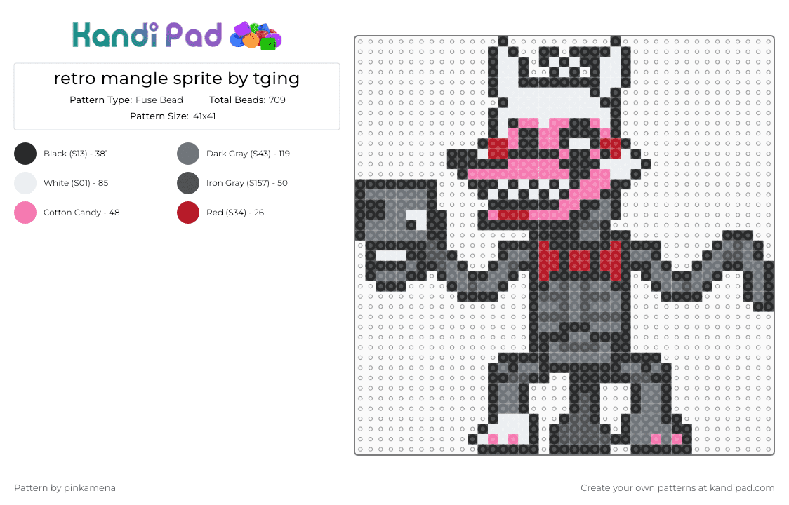 retro mangle sprite by tging - Fuse Bead Pattern by pinkamena on Kandi Pad - black,gray,fnaf,five nights at freddys,video game,horror