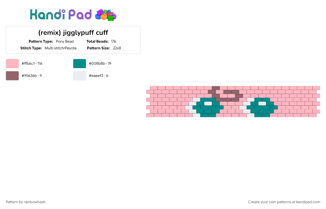 jigglypuff cuff - Pony Bead Pattern by mangle on Kandi Pad - cute, jiggly puff, nintendo, pink, pokmon, video game, video games