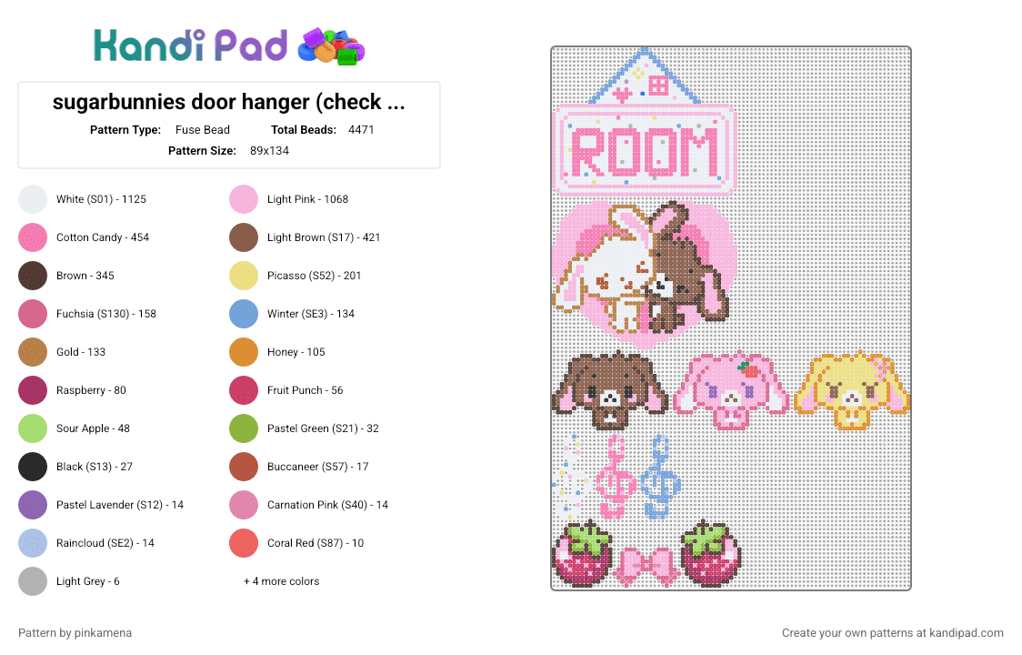 sugarbunnies door hanger (check desc for end result assembly) - Fuse Bead Pattern by pinkamena on Kandi Pad - pink,tan,brown,cute,kawaii,sanrio,sugar bunnies,room decor,decoration,keychain,dangler
