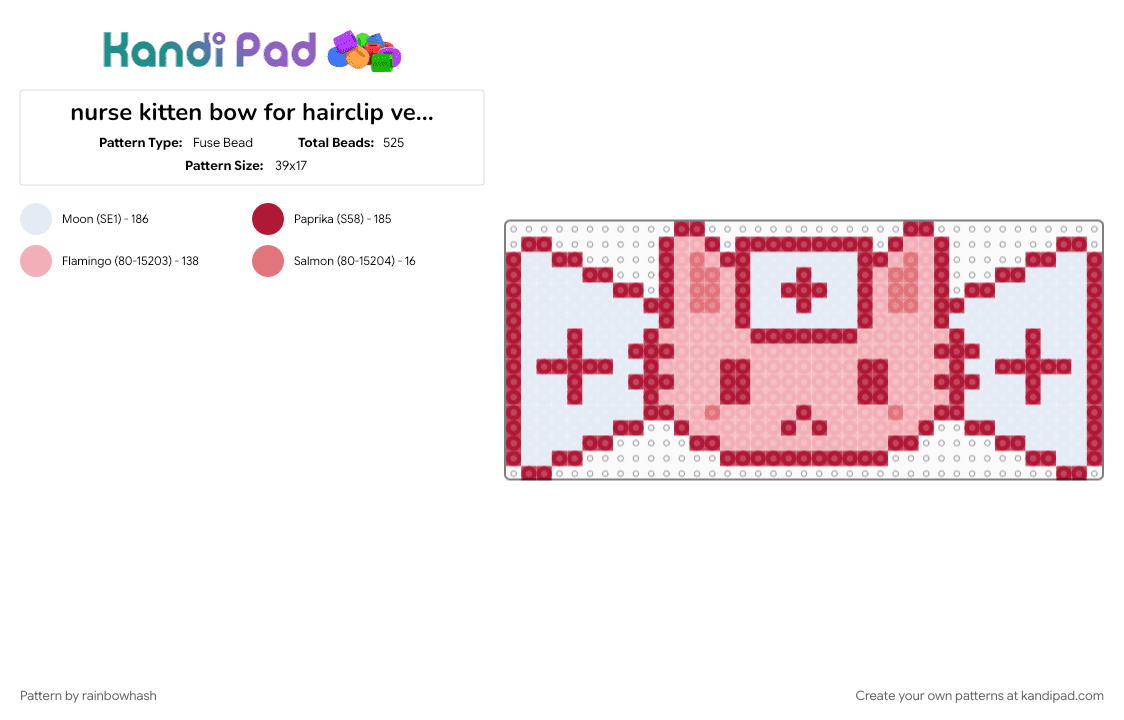 nurse kitten bow for hairclip ver two - Fuse Bead Pattern by mangle on Kandi Pad - accessory bowtie, animal, beige, cute scenemo, doctor, kawaii scene, kitty cat, red, wearable decora