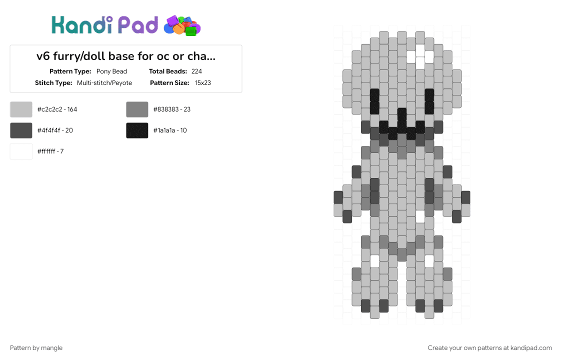 v6 furry/doll base for oc or character - Pony Bead Pattern by mangle on Kandi Pad - animal anthropomorphic, anthro, beige, cutecore, doll human, furry, original character, scene emo, scenemo