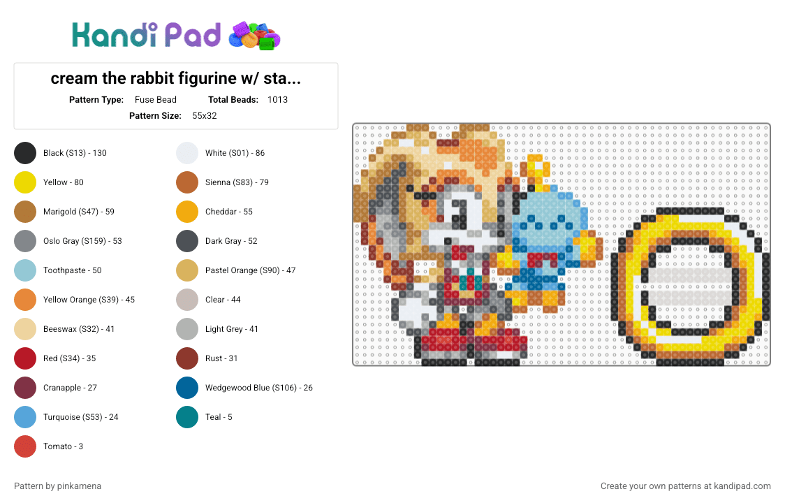 cream the rabbit standee + cheese the chao - Fuse Bead Pattern by pinkamena on Kandi Pad - tan,orange,red,yellow,colorful,cute,kawaii,animal,furry,video game,sonic the hedgehog,bunny,figurine