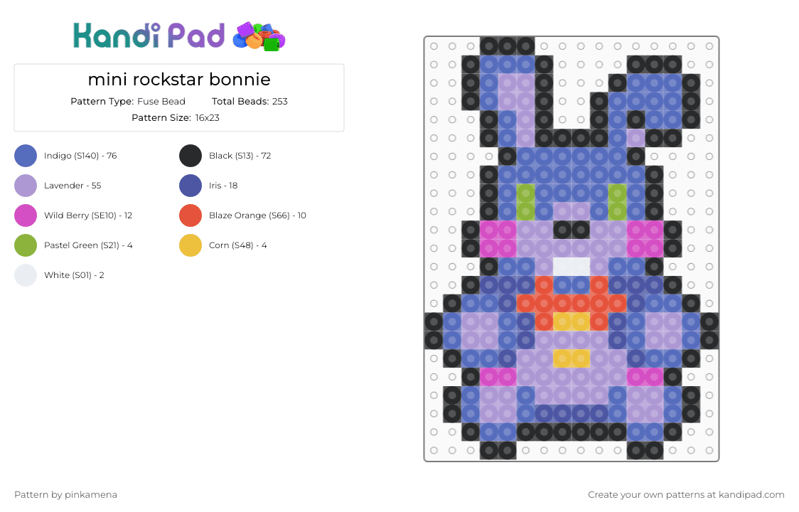 mini rockstar bonnie - Fuse Bead Pattern by pinkamena on Kandi Pad - blue,pink,small,tiny,charm,keychain,fnaf,five nights at freddys,video game,easy