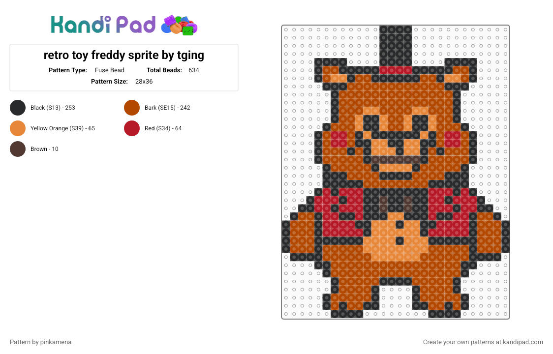 retro toy freddy sprite by tging - Fuse Bead Pattern by pinkamena on Kandi Pad - red,fnaf,five nights at freddys,video game,horror