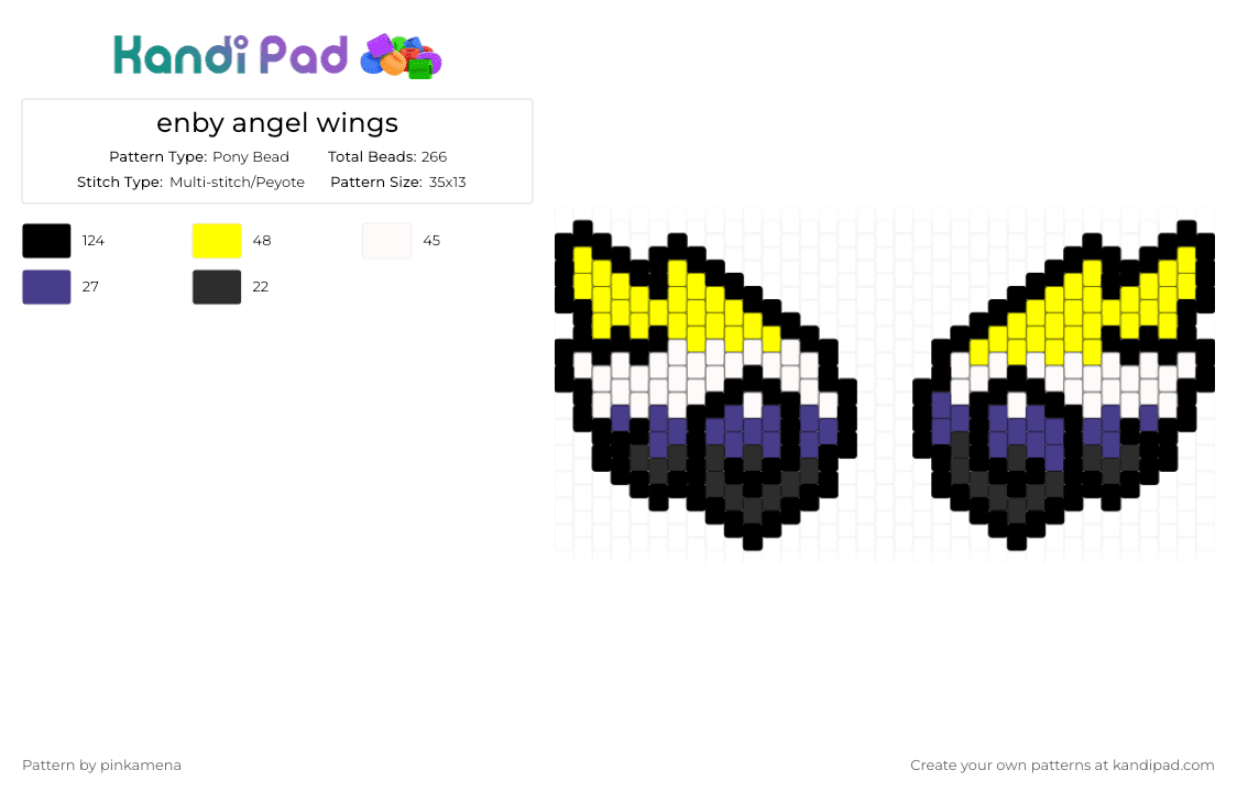 enby angel wings - Pony Bead Pattern by pinkamena on Kandi Pad - black,yellow,purple,accessory,pride,lgbt,lgbtq,lgbtqia,nonbinary,non binary,enbie