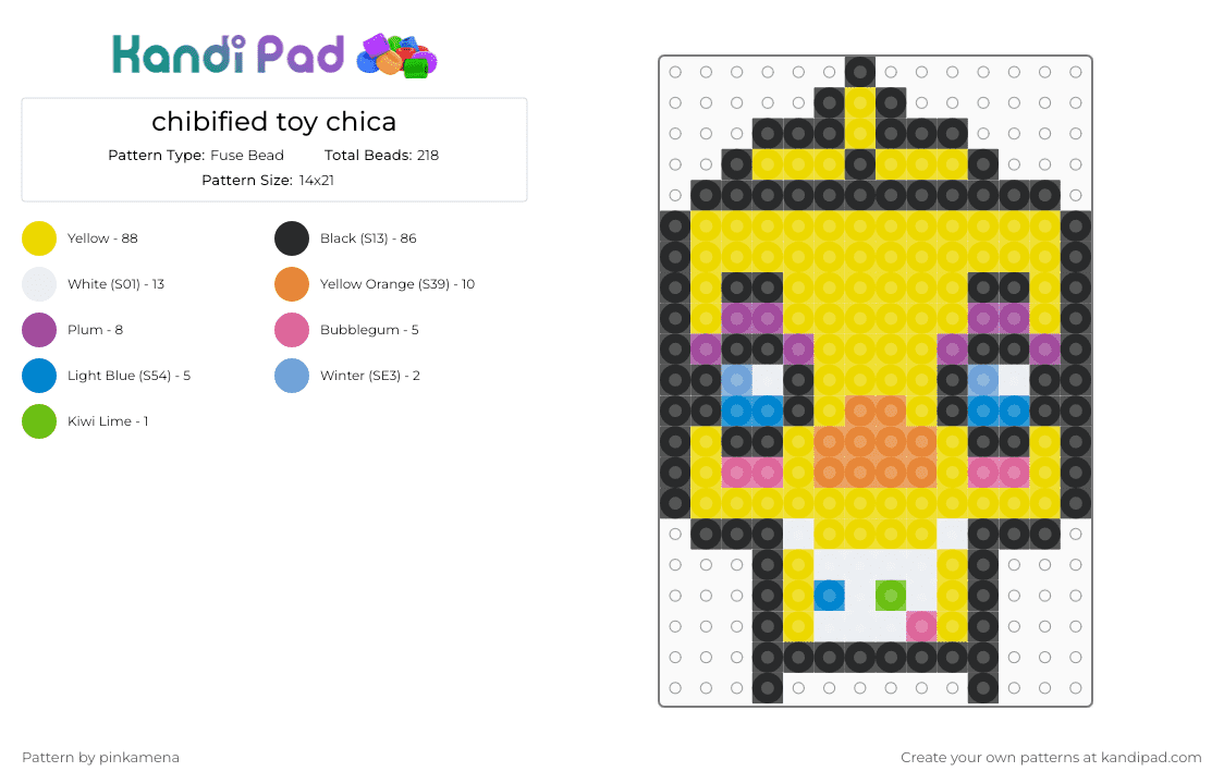 chibified toy chica - Fuse Bead Pattern by mangle on Kandi Pad - charm, five nights at freddys, fnaf, keychain, mini, video game, yellow